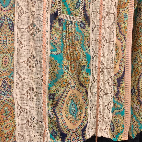 Anthropologie Meadow Rue peasant top w/lace detail paisley print sz s - Picture 8 of 10